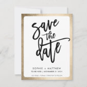 MODERNE Pärchen schreiben Imitate Goldgrenze Save The Date (Vorderseite)