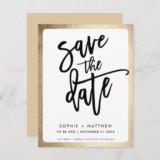 MODERNE Pärchen schreiben Imitate Goldgrenze Save The Date (Vorne/Hinten)