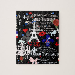 Moderne Pariser französische schwarze Collage Puzzle