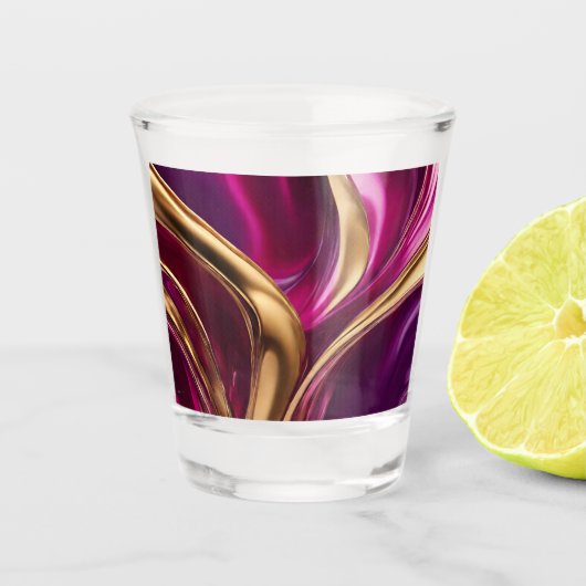 Moderne Party-Brille - Fuchsia Lila und Gold- Schnapsglas (Vorderseite)