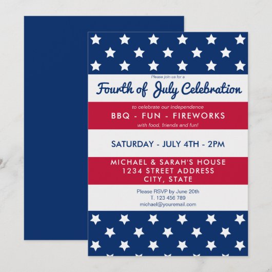 Moderne Party Einladung 4. Juli (Vorne/Hinten)