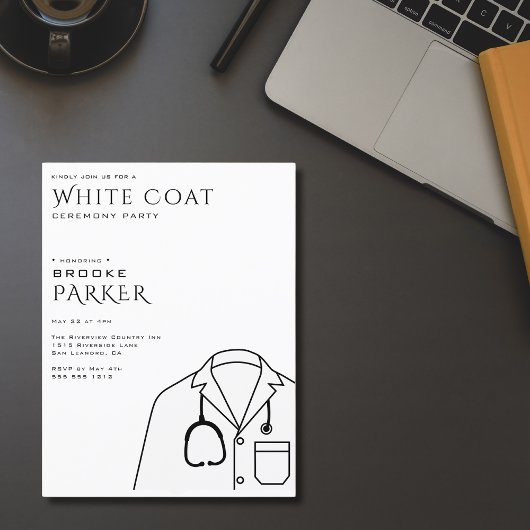 Moderne Party Einladung der White Coat Zeremonie Postkarte