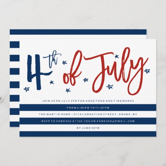 Moderne Party Einladung des Amerikanischen Unabhän (Vorne/Hinten)