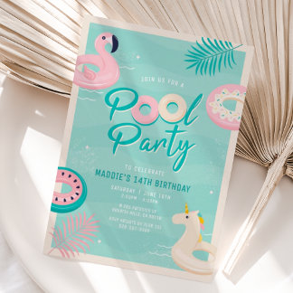 Moderne Party Einladung des tropischen Sommerpools