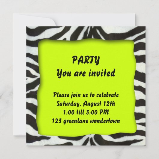 Moderne Party Einladung des Zebra (Vorderseite)