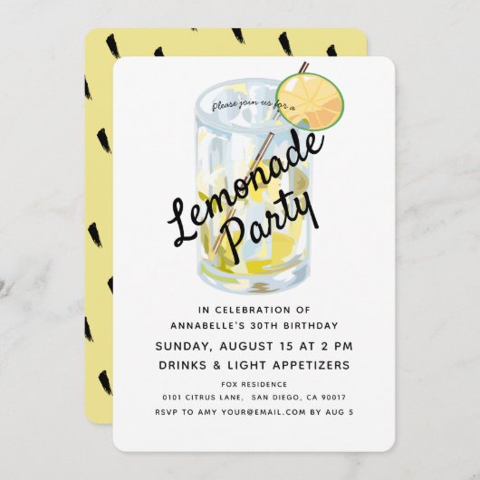 Moderne Party Einladung Weiß und Gelb Lemonade (Vorne/Hinten)