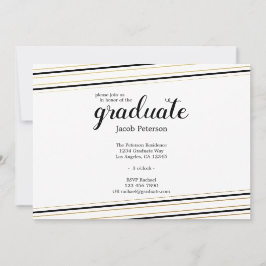 Moderne Party-Karten mit schwarzem Streifen Einladung (Rückseite)