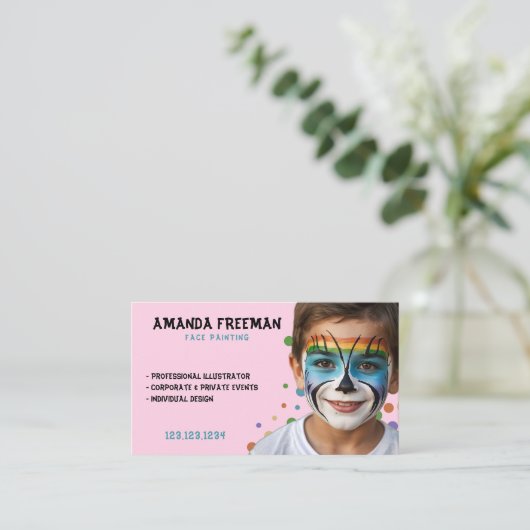 Moderne Party-Malerei in Blau und Rosa Visitenkarte (Stehend Vorderseite)