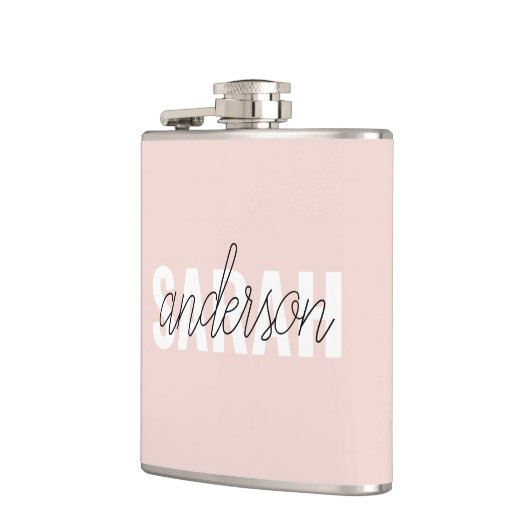 Moderne Pasta Pink Schönheit Personalisiert Flachmann (Links)