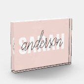 Moderne Pasta Pink Schönheit Personalisiert Fotoblock (Links)