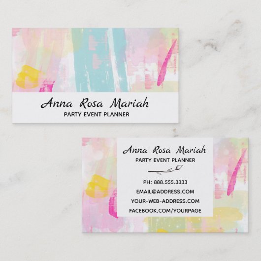 *~* Moderne Pasta Türkis Pink Gelb Abstrakt Visitenkarte (Vorne/Hinten)