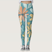 Moderne Pastel abstrakte Blume in blau-gelb beige Leggings (Vorderseite)