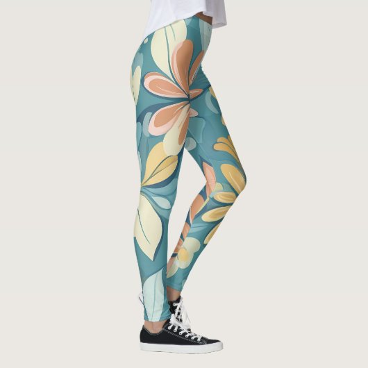 Moderne Pastel abstrakte Blume in blau-gelb beige Leggings (Rechts)