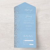 Moderne Pastel Baby Blue Silver Glitzer Wedding All In One Einladung (Innen Boden)
