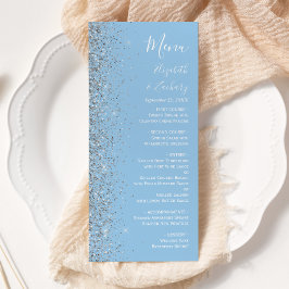 Moderne Pastel Baby Blue Silver Glitzer Wedding Menükarte