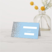Moderne Pastel Baby Blue Silver Glitzer Wedding Platzkarte (Vorderseite)