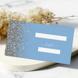 Moderne Pastel Baby Blue Silver Glitzer Wedding Platzkarte