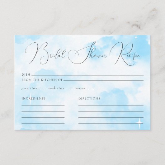 Moderne Pastel Blue Cloud Nine Brautparty Rezept Begleitkarte (Vorderseite)
