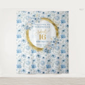 Moderne Pastel Blue Sweet 16 Gold Glitzer Hintergr Wandteppich (Vorderseite)