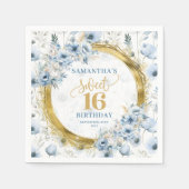 Moderne Pastel Blue Sweet 16 Napkin Gold Sparkes Serviette (Vorderseite)