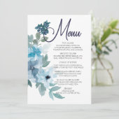 Moderne Pastel Blue Watercolor Rose Hochzeitsmenü Menükarte (Stehend Vorderseite)
