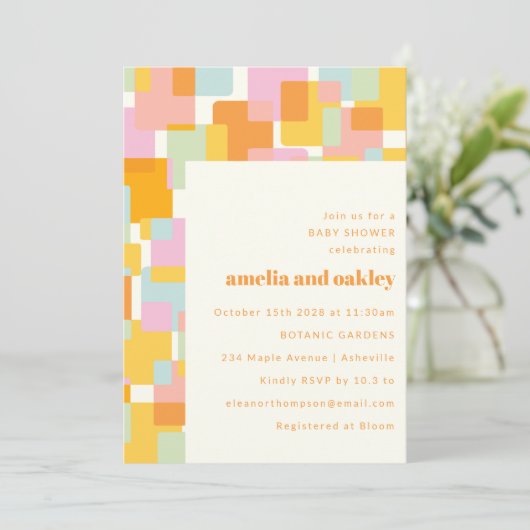 Moderne Pastel Boy Girl Couples Kinderdusche Einladung (Stehend Vorderseite)