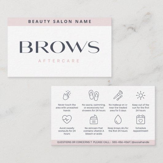 Moderne Pastel Brows Aftercare PMU Brow Instruktio Visitenkarte (Vorne/Hinten)