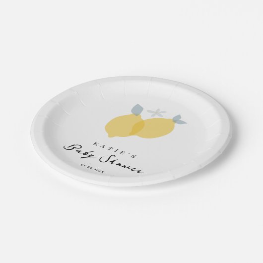 Moderne Pastel Citrus Lemons Kinderdusche Pappteller (Schrägansicht)