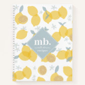 Moderne Pastel Citrus Zitronen Monogram Rezept Notizblock (Vorderseite)