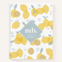 Moderne Pastel Citrus Zitronen Monogram Rezept Notizblock