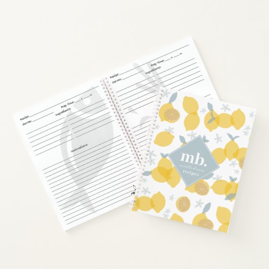Moderne Pastel Citrus Zitronen Monogram Rezept Notizblock (Innenseite)