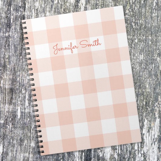 Moderne Pastel Coral und White Gingham Karo Notizblock
