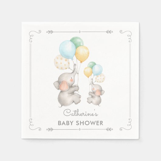 Moderne Pastel Elephant Paper Napkin Baby Dusche Serviette (Vorderseite)