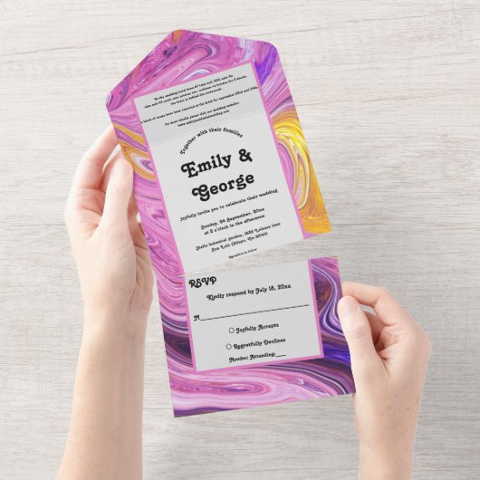 Moderne Pastel farbenfrohe Galaxie Abstrakte Hochz All In One Einladung (Abreißen)