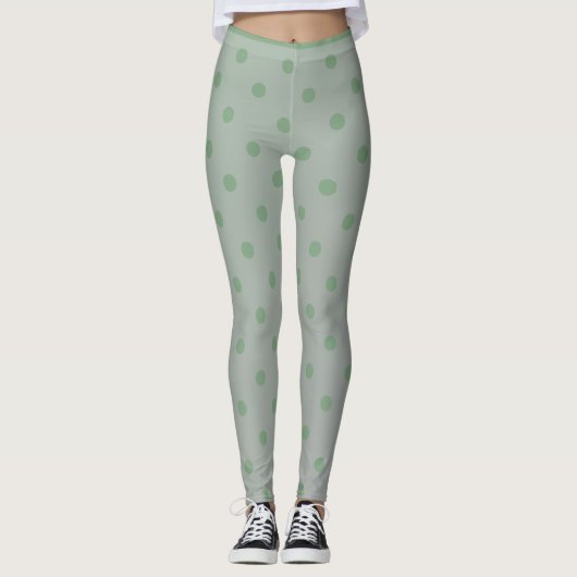 Moderne Pastel Green Polka Dot Leggings (Vorderseite)