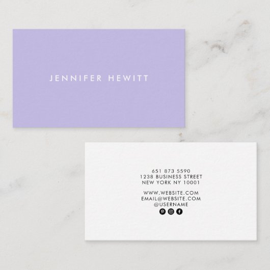 Moderne Pastel Lila beruflich minimalistisch Visitenkarte (Vorne/Hinten)