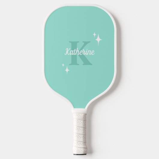 Moderne Pastel Mint Mit Monogramm Feminine Pickleball Schläger (Vorderseite)