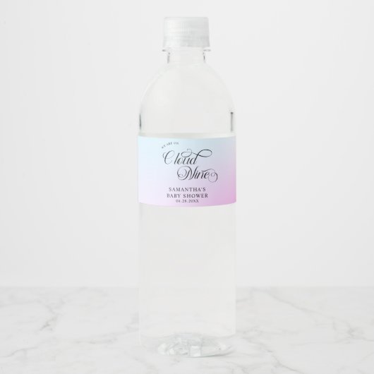 Moderne Pastel Pink Cloud Nine Baby Dusche Wasserflaschenetikett (Vorderseite)