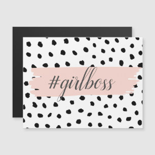 Moderne Pastel Pink Girl Boss & Black Dots Magnetkarte