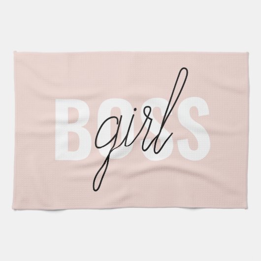 Moderne Pastel Pink Girl Boss Phrase Geschirrtuch (Horizontal)