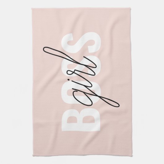 Moderne Pastel Pink Girl Boss Phrase Geschirrtuch (Vertikal)