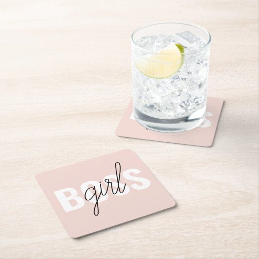 Moderne Pastel Pink Girl Boss Phrase Rechteckiger Pappuntersetzer (Vor Ort)