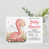 Moderne Pastel Printable Dinosaur Girl Babydusche Einladung (Stehend Vorderseite)
