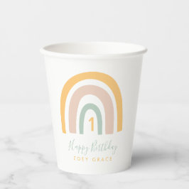 Moderne Pastel Rainbow Girl's Birthday Age Pappbecher