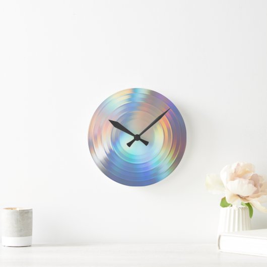 Moderne Pastel Rainbow Mermaid Unicorn Holographis Runde Wanduhr (Zuhause)