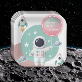 Moderne Pastel Space Explorer Kinderdusche Pappteller
