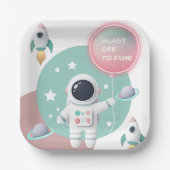Moderne Pastel Space Explorer Kinderdusche Pappteller (Vorderseite)