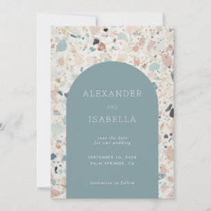 Moderne Pastel Terrazzo geklatschte Musterhochzeit Save The Date