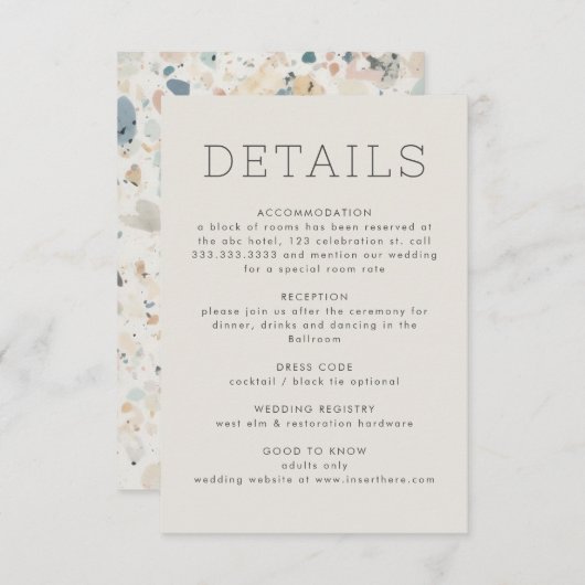 Moderne Pastel Terrazzo Pattern Wedding Begleitkarte (Vorne/Hinten)