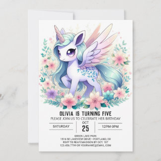 Moderne Pastel Unicorn Digitaler Geburtstag Einladung